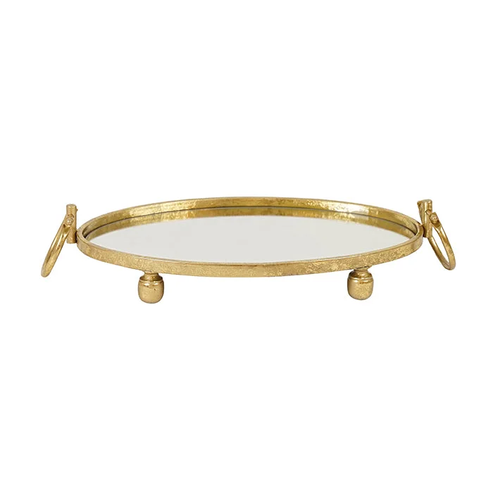 Eliza Mirror Tray with Handles - Oval - Gold