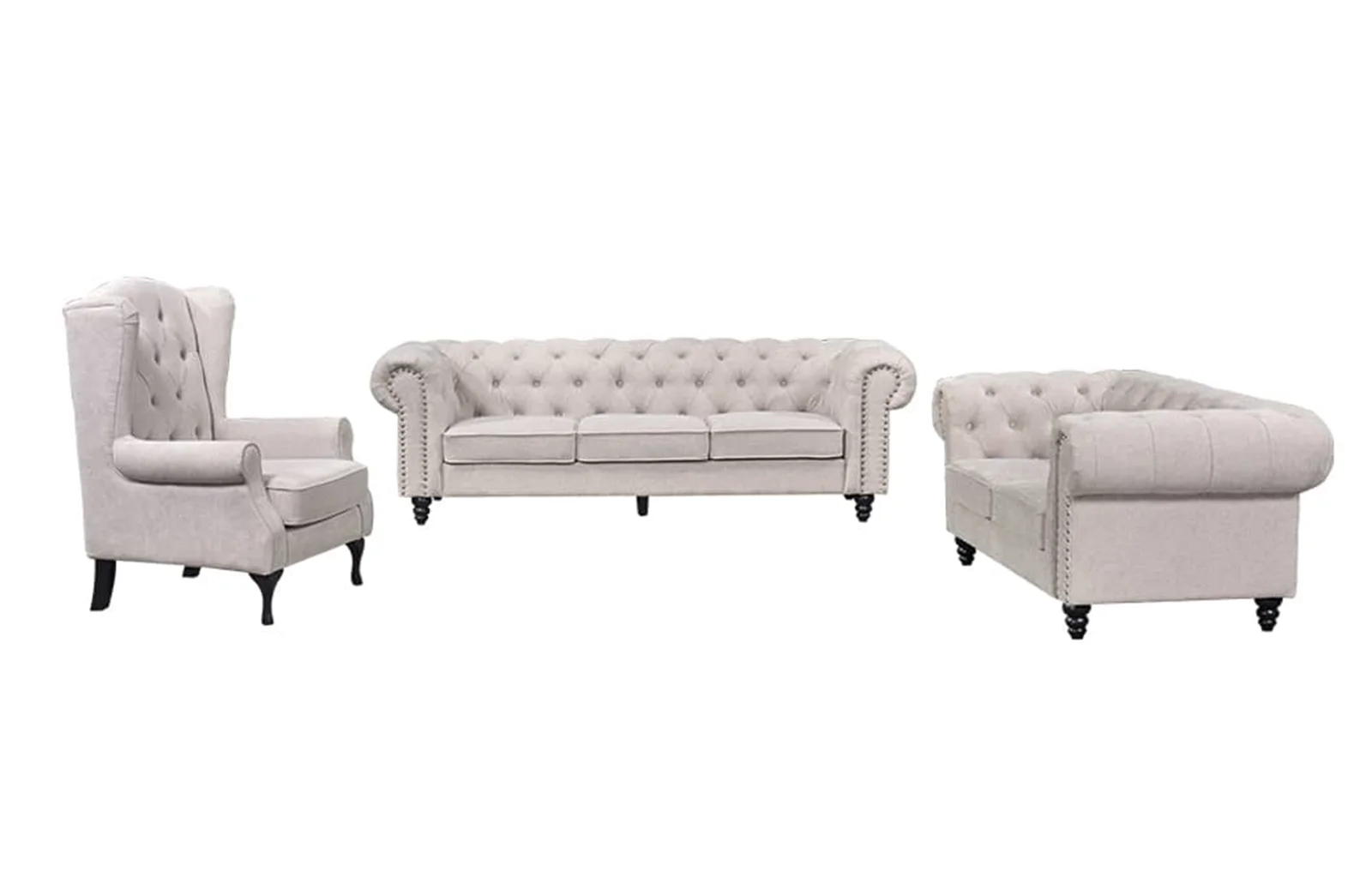 Chesterfield Tufted Lounge Set - Beige