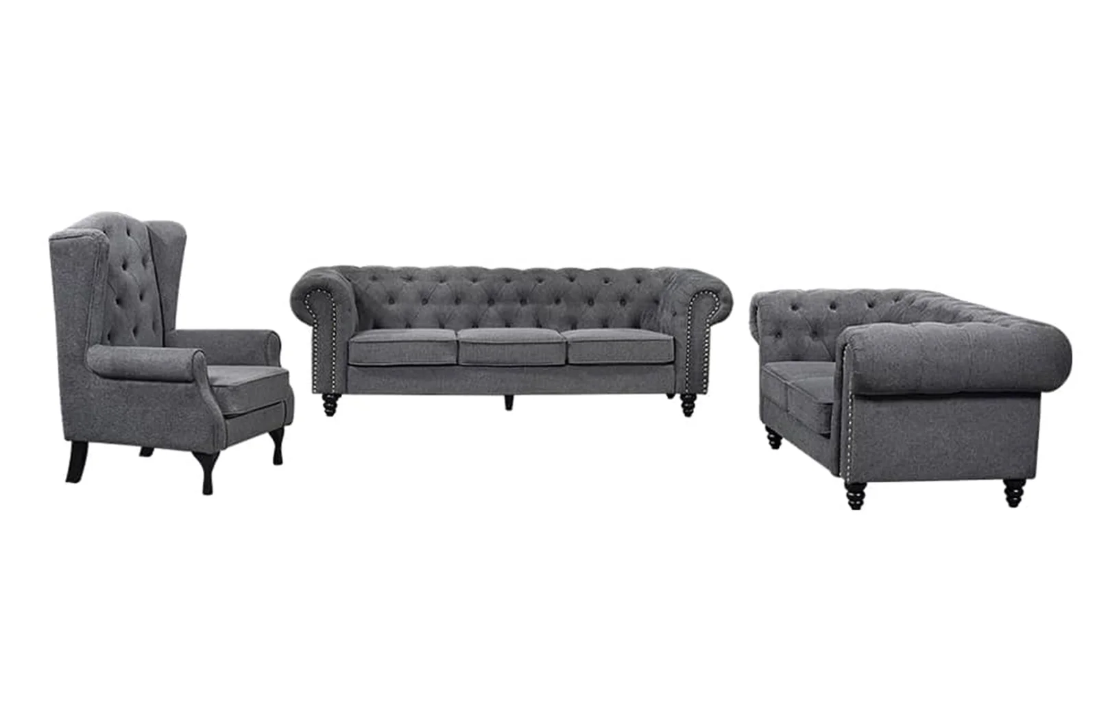 Chesterfield Tufted Lounge Set - Charcoal Grey
