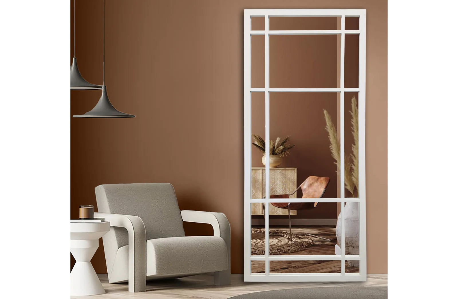 Window Style Mirror Full Length - White 80 CM x 180 CM