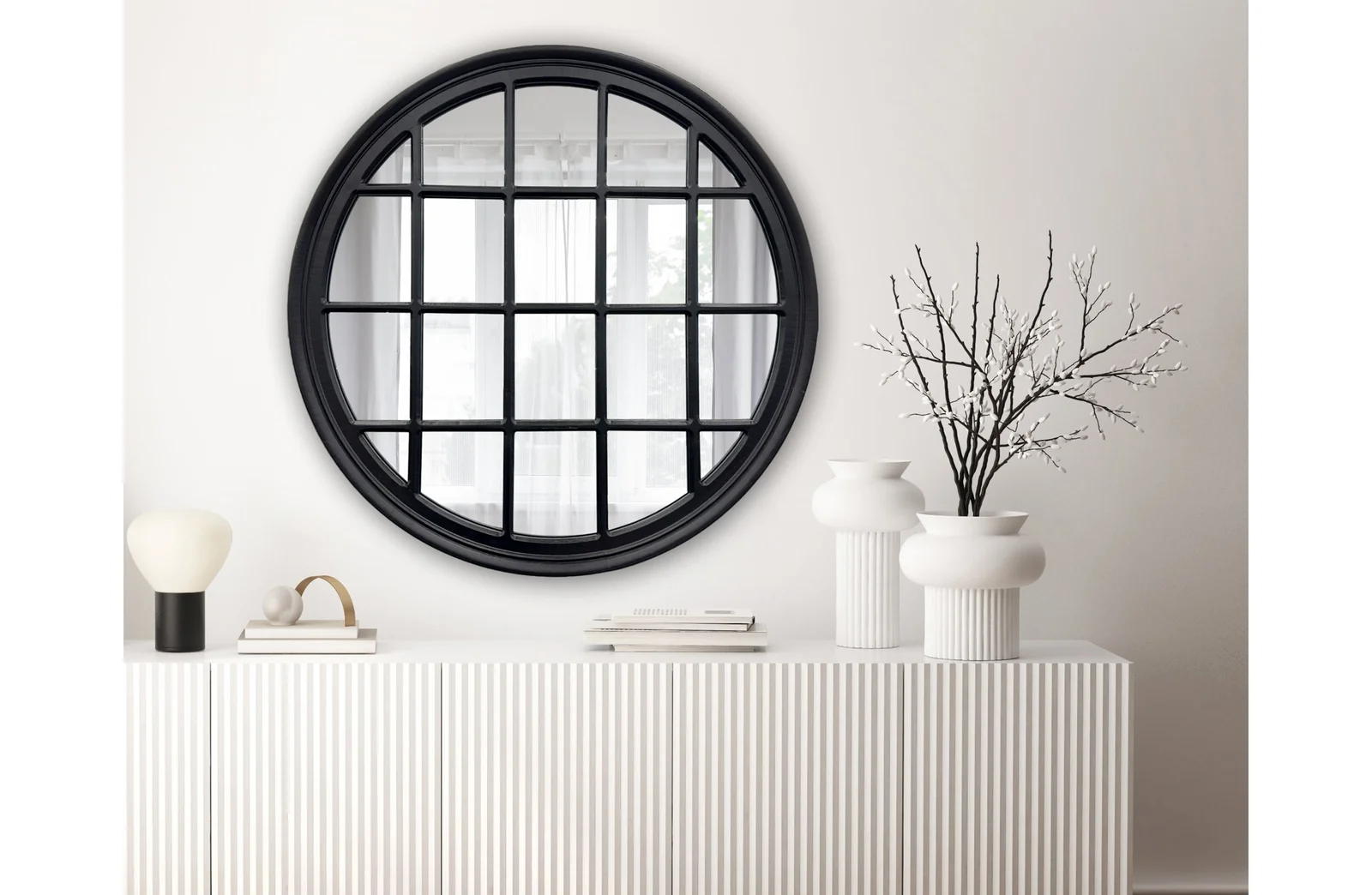 Window Style Mirror - Black Circle 100cm