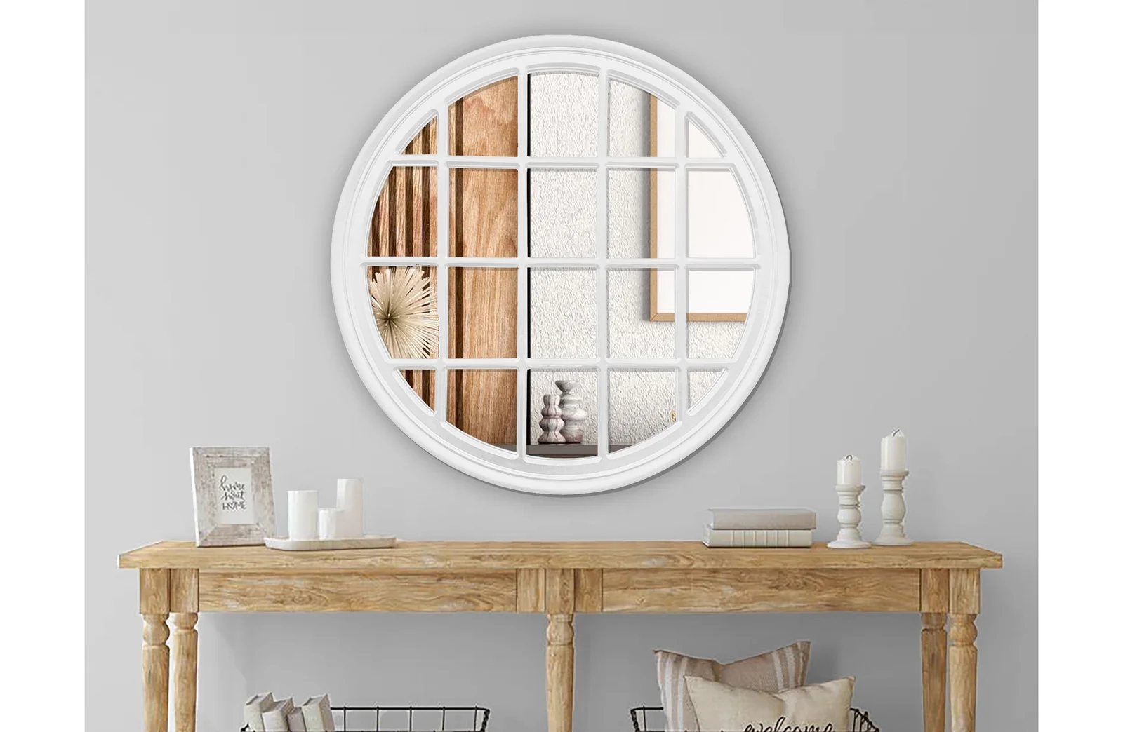 Window Style Mirror - White Circle 100cm