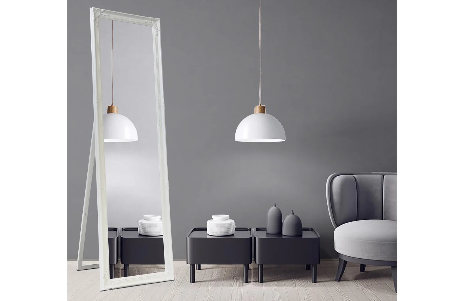 French Provincial Ornate Mirror - White - Free Standing 50cm x 170cm