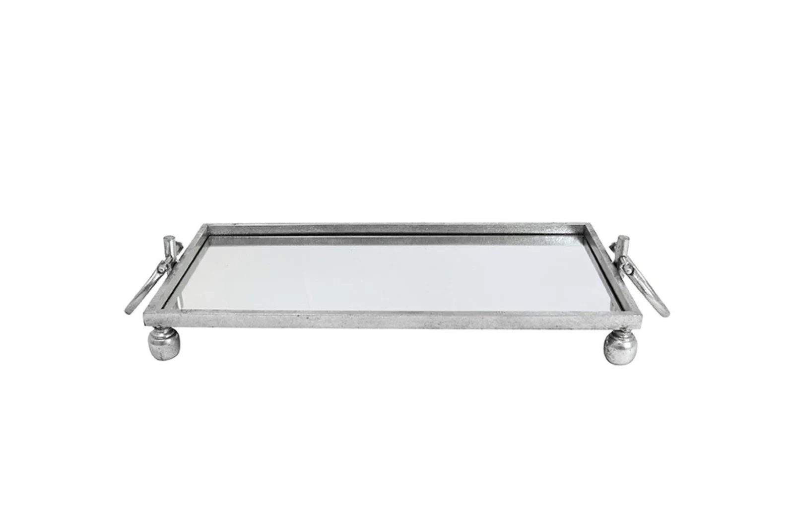 Eliza Small Rectangle Iron Mirror Tray with Handles - Silver