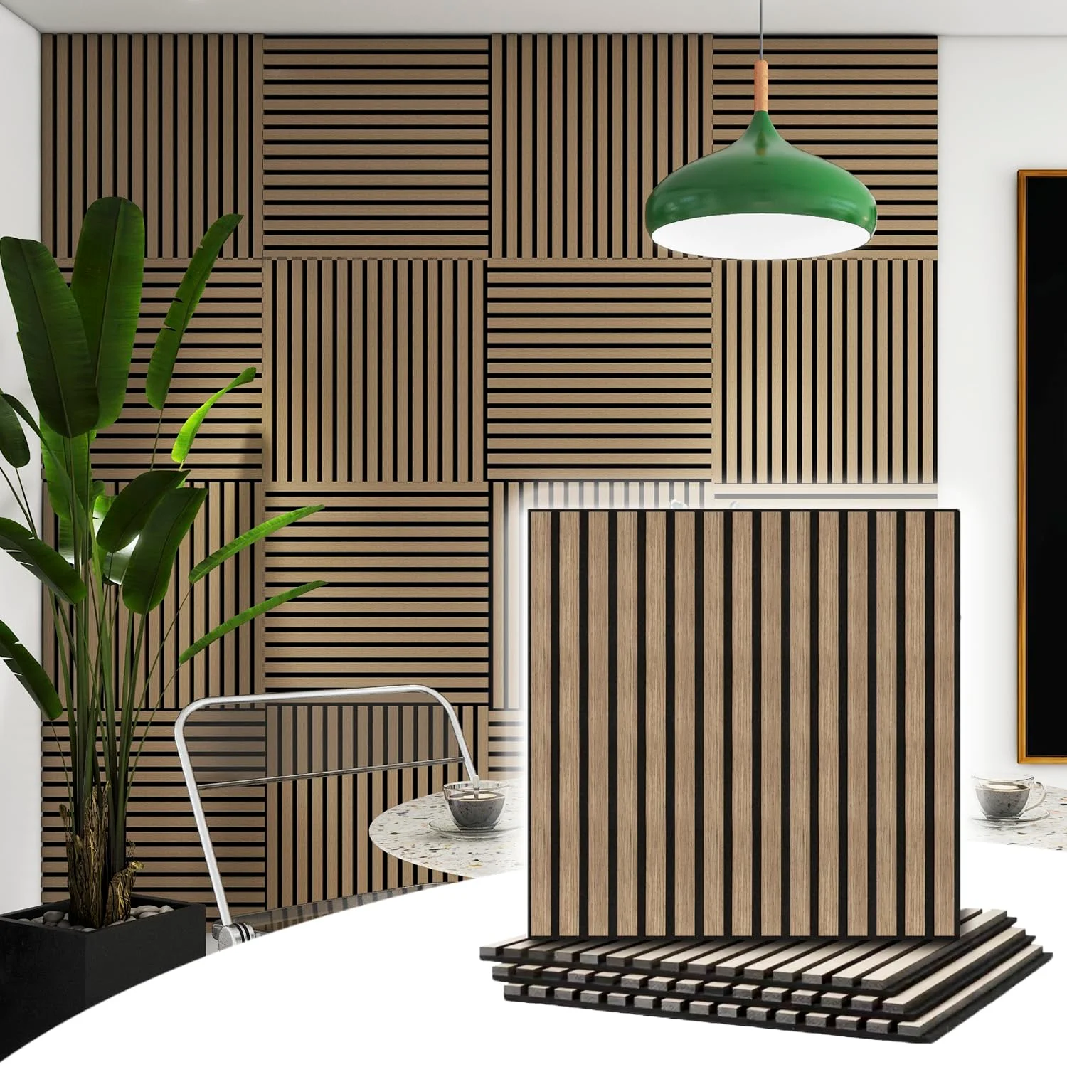 4 Pcs 60cm x 60cm Wall Panel Wood Slat Acoustic Panels Sound Absorbing Proof Panel for Wall Ceiling Decorative Walnut