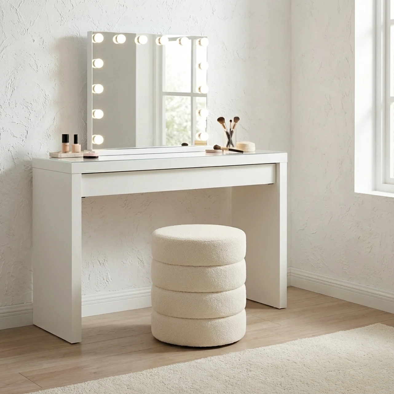 Interior Ave - Cleo White Boucle Ottoman