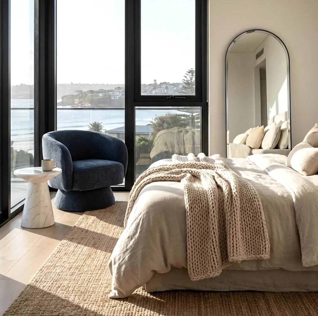 Interior Ave - Celine Swivel Armchair – Chenille Denim Blue