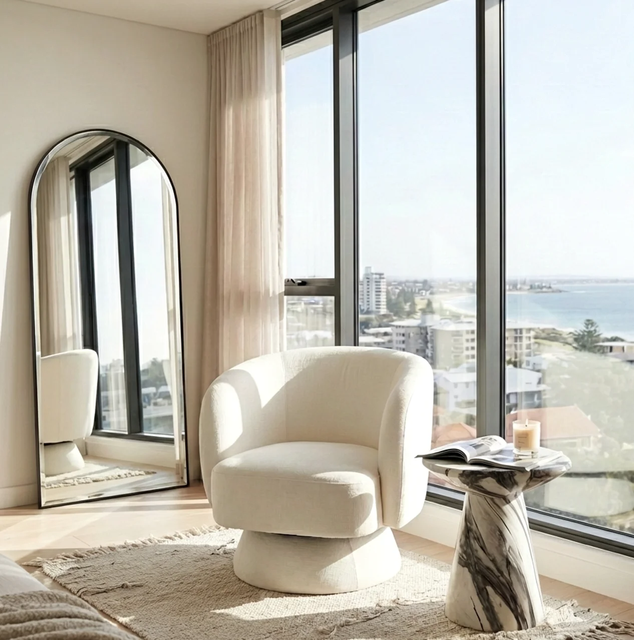 Interior Ave - Celine Swivel Armchair – Chenille Pearl White