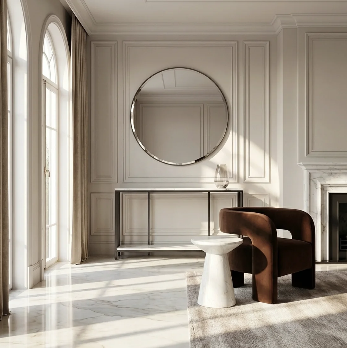 Interior Ave - Bronte Dual Layer Marble Stone Console - White Marble Stone