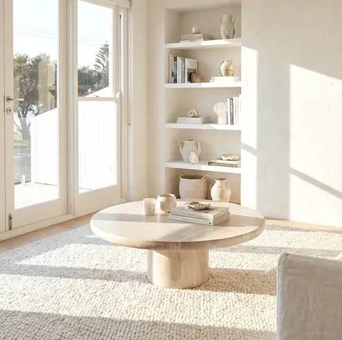 Nobu Round Sculptural Stone Coffee Table - Natural Stone 100cm