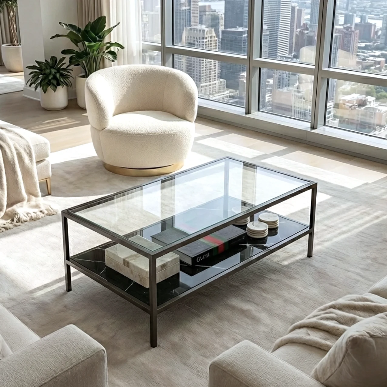 Interior Ave - Vogue Coffee Table - Black Marble Stone & Glass