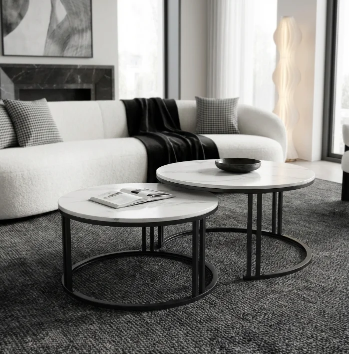 Interior Ave - Premier Nested Coffee Table Set - White Marble Stone