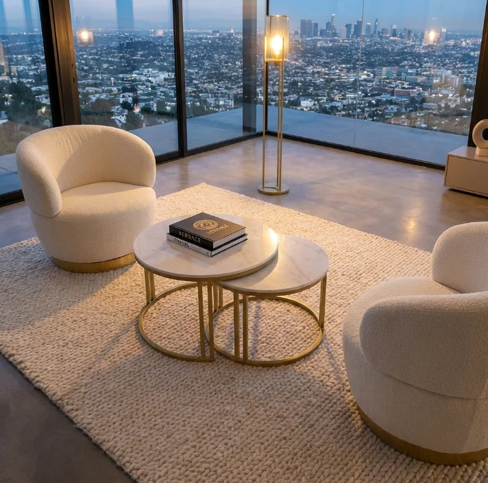 Interior Ave - Premier Nested Coffee Table Set - White Marble Stone