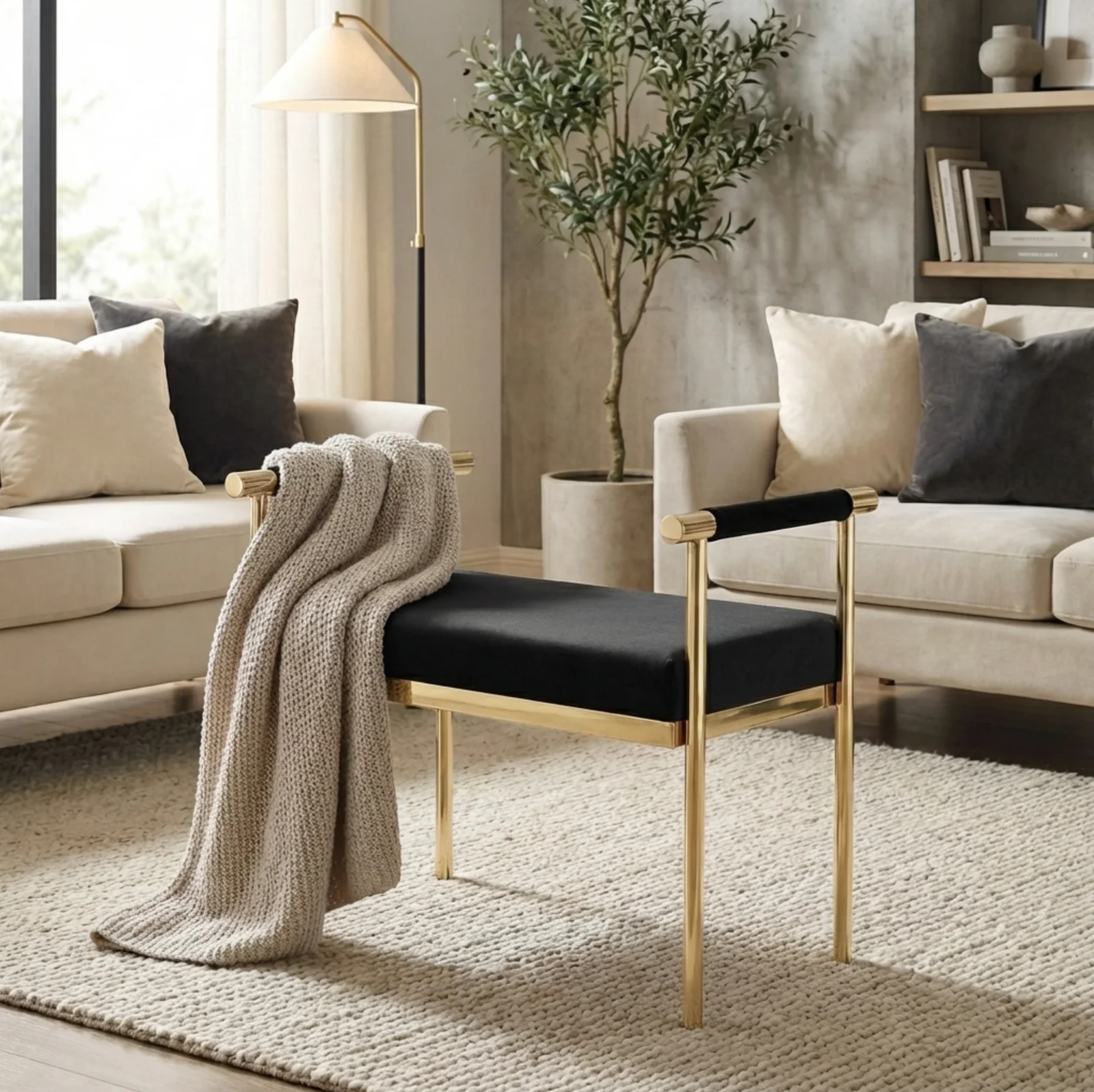 Interior Ave - Cuba Velvet Vanity Stool - Black