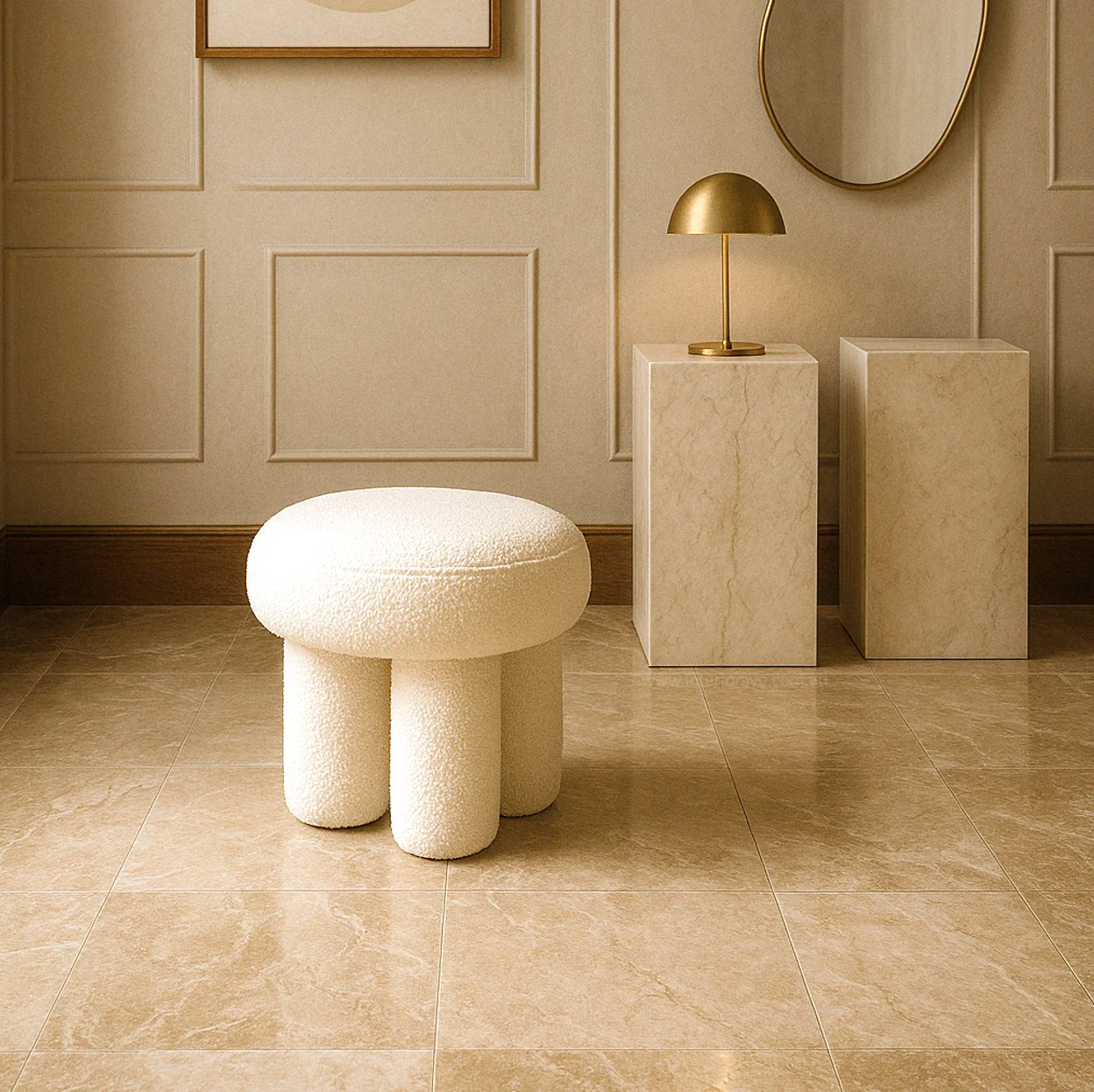 Interior Ave - Bentley Boucle Ottoman – White