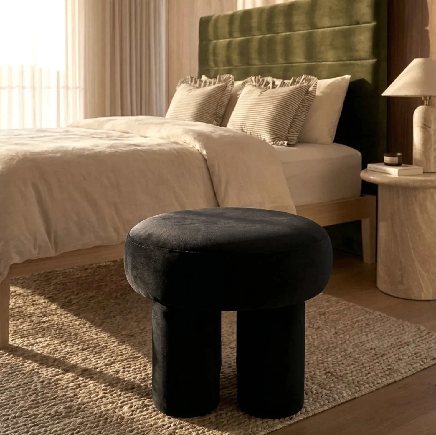 Interior Ave - Bentley Velvet Ottoman - Black