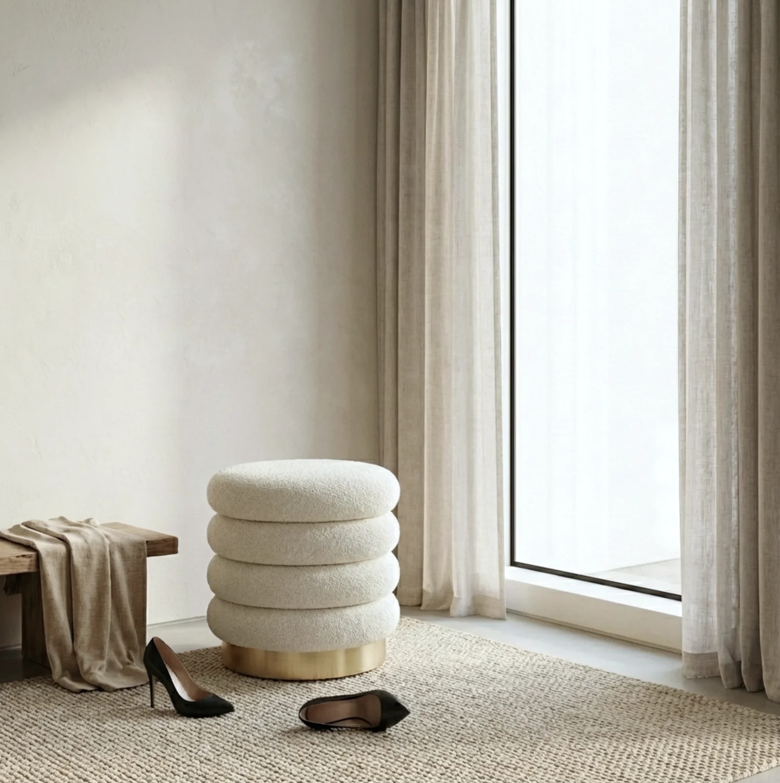 Interior Ave - Roma Round Tweed Ottoman / Footstool – Light Grey