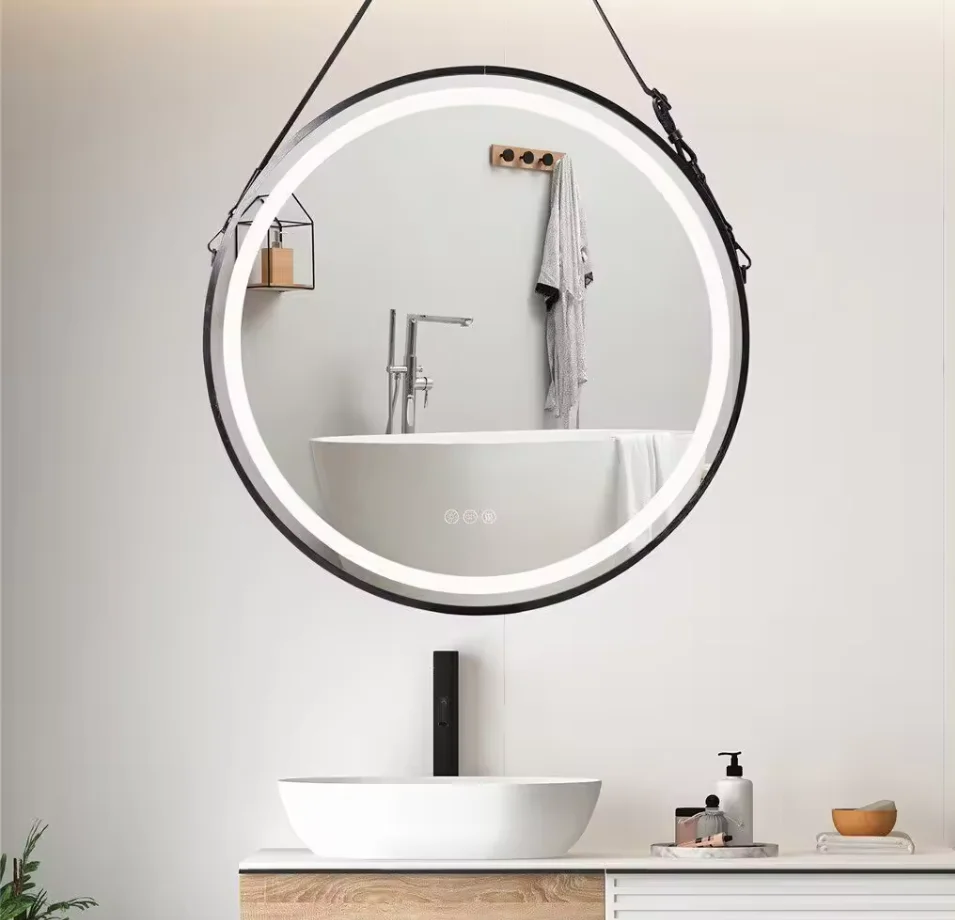 Interior Ave - 60cm Round Black Hanging LED Bathroom Mirror