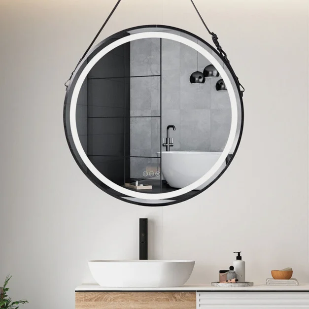 Interior Ave - 80cm Round Black Hanging LED Bathroom Mirror