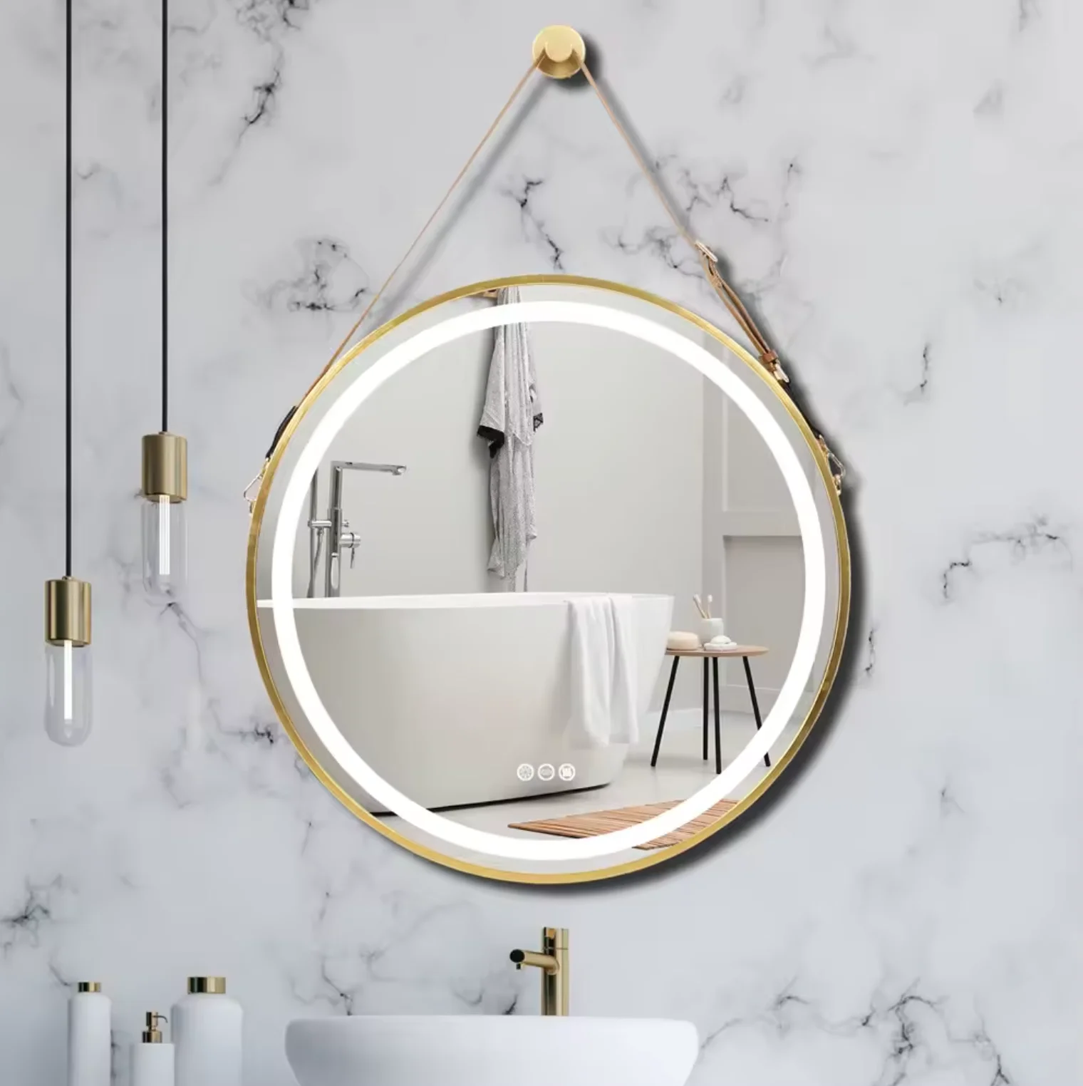 Interior Ave - 60cm Round Gold LED Hanging Bathroom Mirror