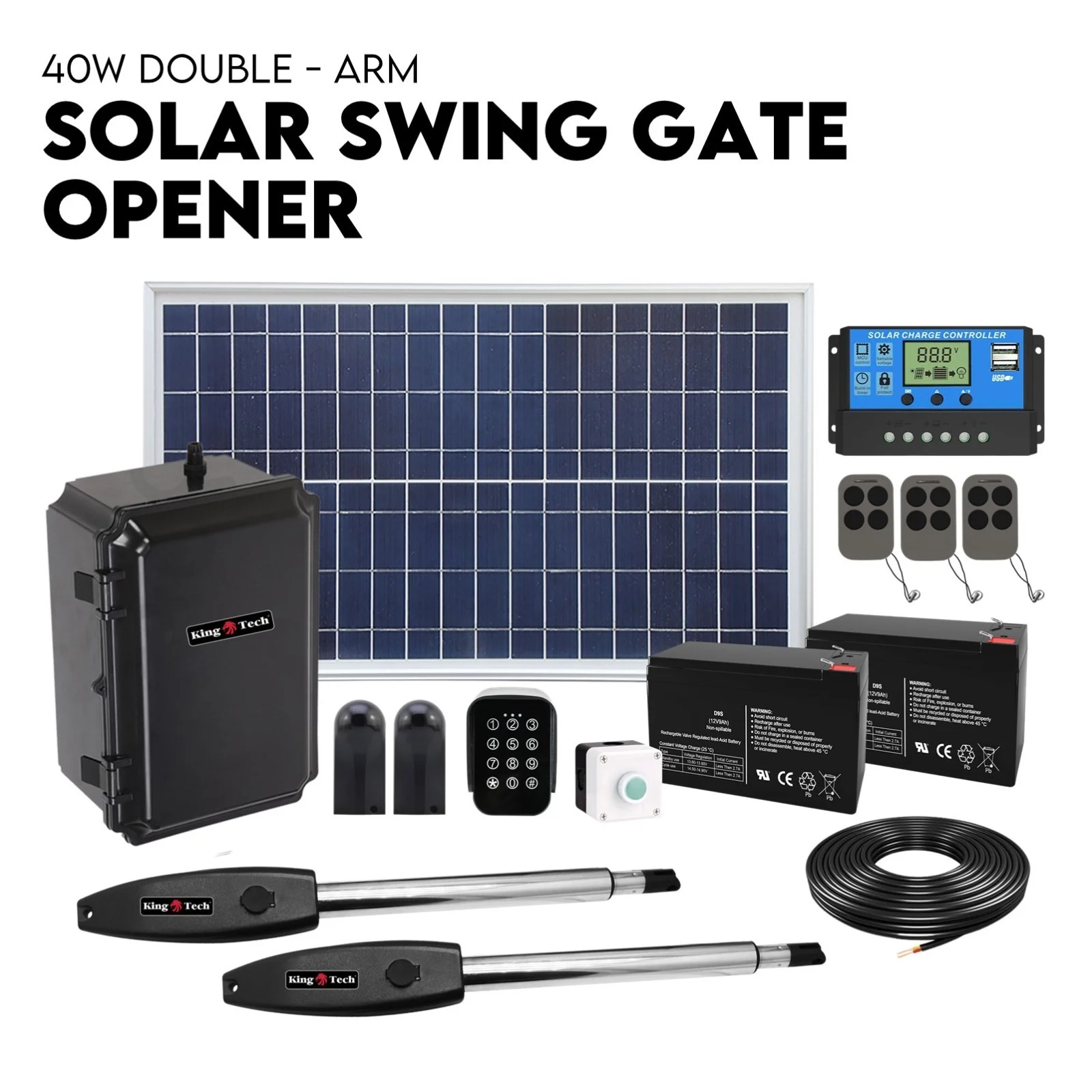 Double Swing Gate Opener Automatic Full Solar Power Kit Remote Control