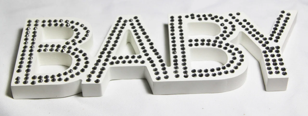 White Baby Nursery 30cm Sign Plaque Plate with Diamantes Newborn Gift Homeware Bedroom Decoration Wall Art