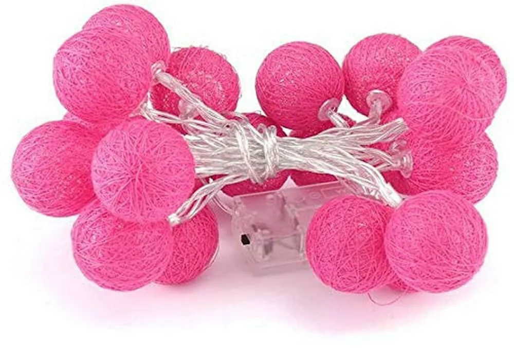 20 Ball HOT Pink 3m String Light Battery Box 5cm Cotton Ball Christmas Birthday Bbay Girl Special Occasion Decoration