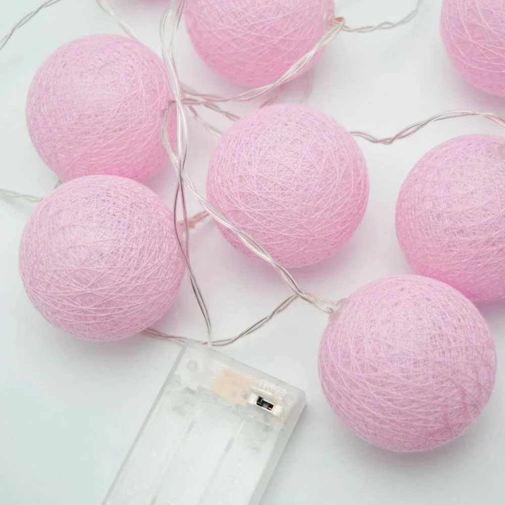 20 Ball Pastel Pink 3m String Light Battery Box 5cm Cotton Ball  Christmas Birthday Bbay Girl Special Occasion Decoration
