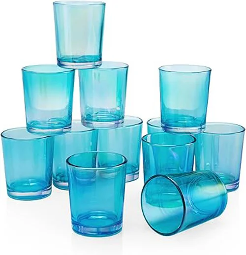 20 Pack Turquoise Glass Votive Tealight Candle Holders House Party Centerpiece Xmas Wedding Decor Glass Candlestick Party Decorations Bridal Baby Shower Event