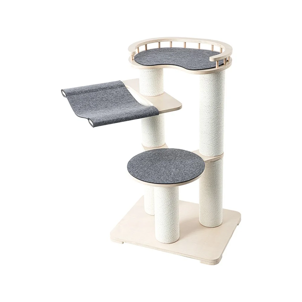 HONEYPOTCAT Leisure Loft With Hammock & Scratch Post - Gray Felt - 127cm