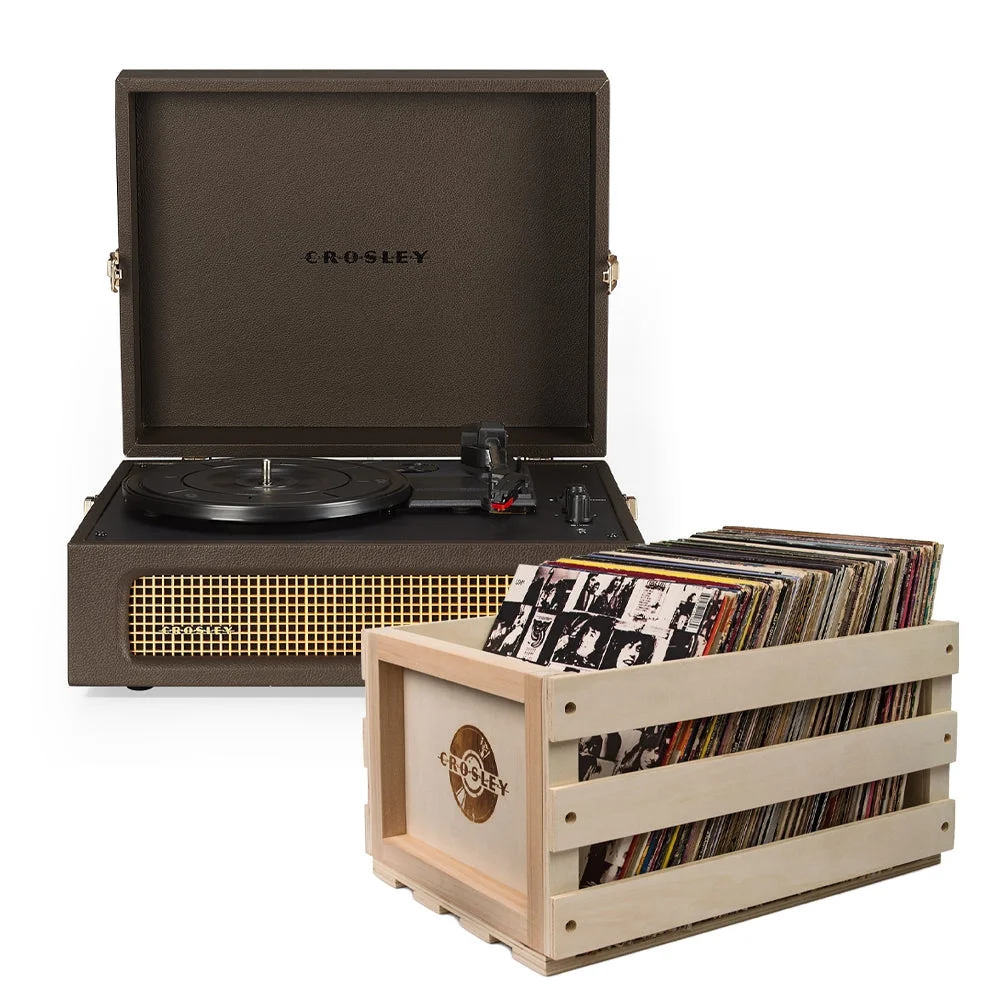 Crosley Voyager Bluetooth Portable Turntable - Cocoa + Bundled Record Storage Crate