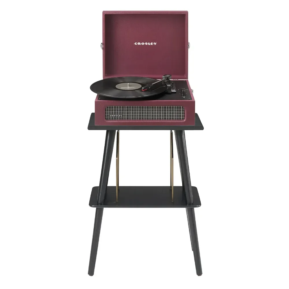 Crosley Voyager Bluetooth Portable Turntable + Entertainment Stand Bundle  - Burgundy