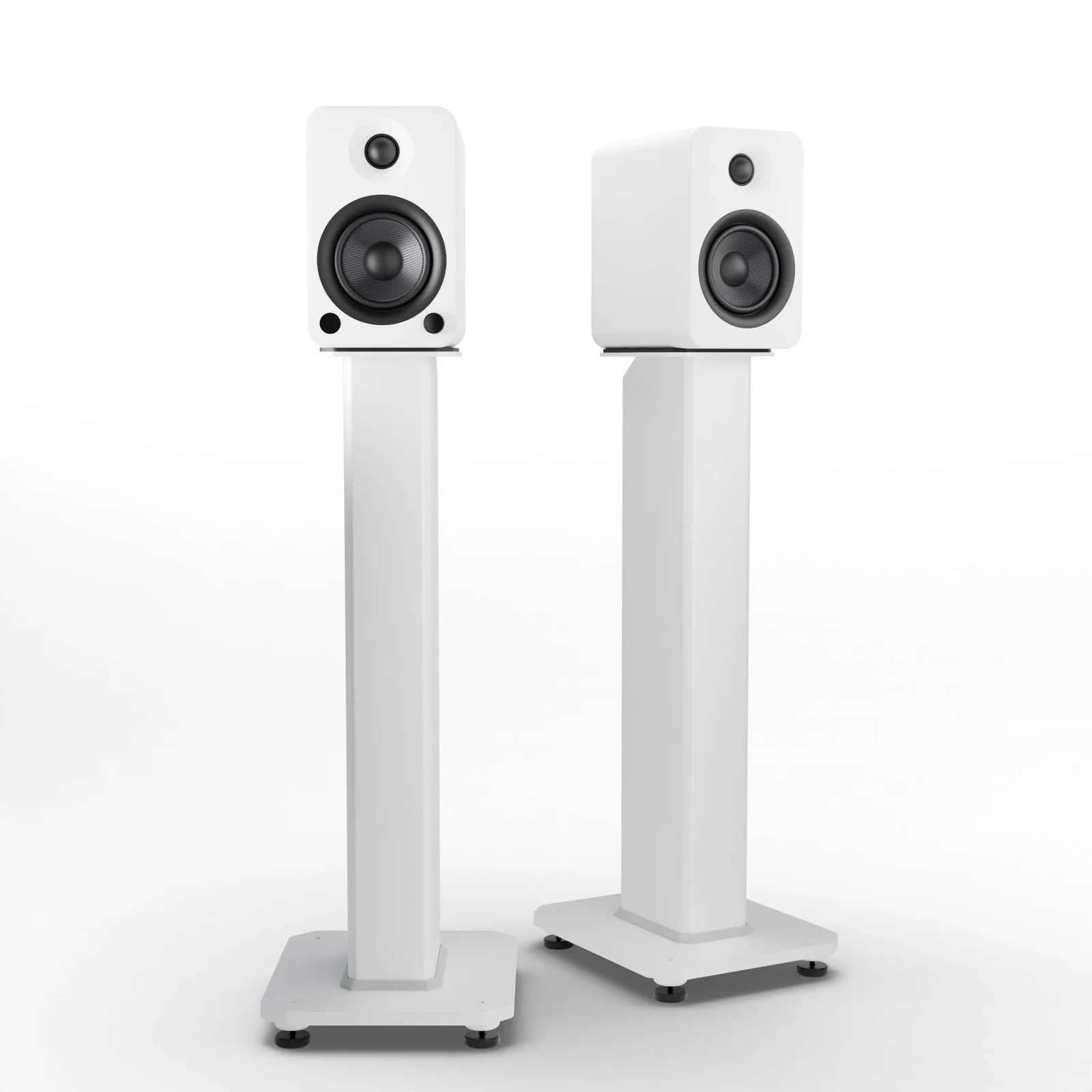 Kanto YU4 140W Powered Bookshelf Speakers with Bluetooth and Phono Preamp - Pair, Matte White with SX26W White Stand Bundle