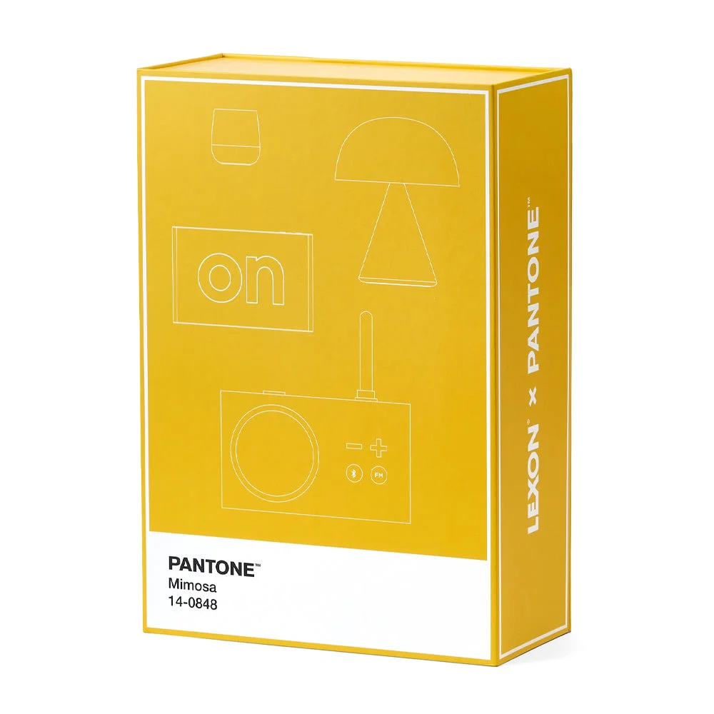 Lexon GIFT Set PANTONE - Includes Mino+ Mini Speaker, Flip Classic Clock, Mina M Lamp, Thykho 3 Speaker - Yellow