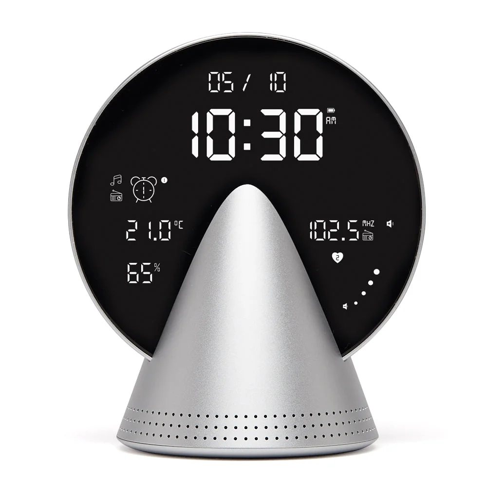 Lexon Conic Radio Alarm Clock With Fm & Built-In Bluetooth Speaker - Alu Polish