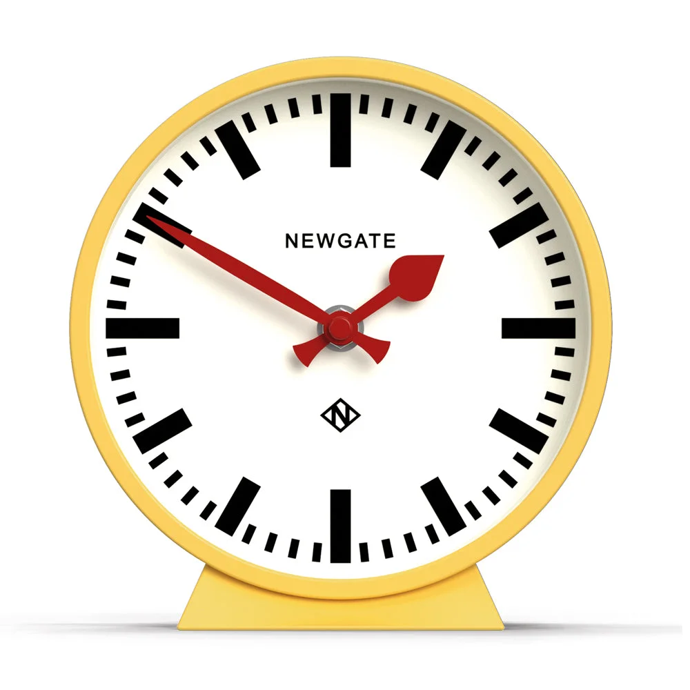 Newgate Railway Mantel Clock Cheeky Yellow Silent Sweep