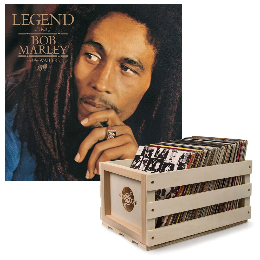 Crosley Record Storage Crate & Bob Marley - Legend - Vinyl Album Bundle