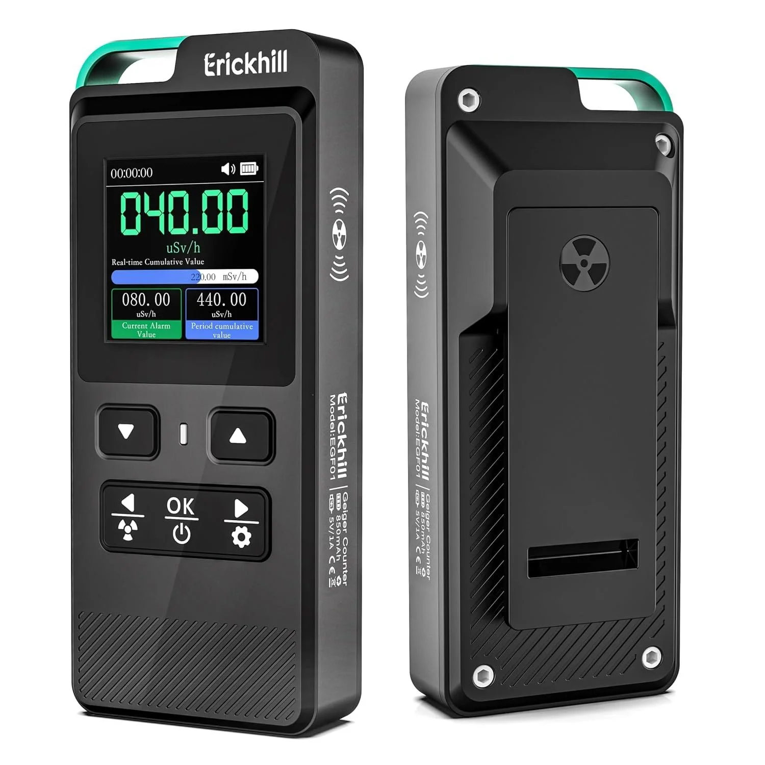 ERICKHILL 3 in 1 EMF Detector, Electromagnetic Field Radiation Detector for EF, RF, MF, WiFi,5G Signal,Triple Alarm Modes, Type-C Charging, EMF Meter for Home, Office, and Paranormal Investigation