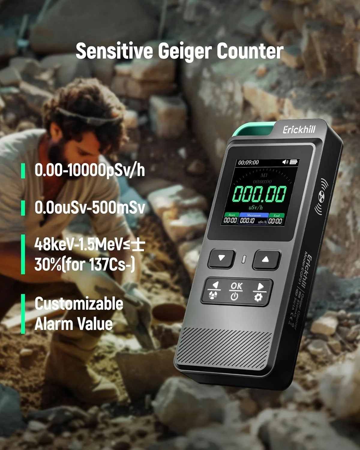 ERICKHILL 3 in 1 EMF Detector, Electromagnetic Field Radiation Detector for EF, RF, MF, WiFi,5G Signal,Triple Alarm Modes, Type-C Charging, EMF Meter  thumbnail 4