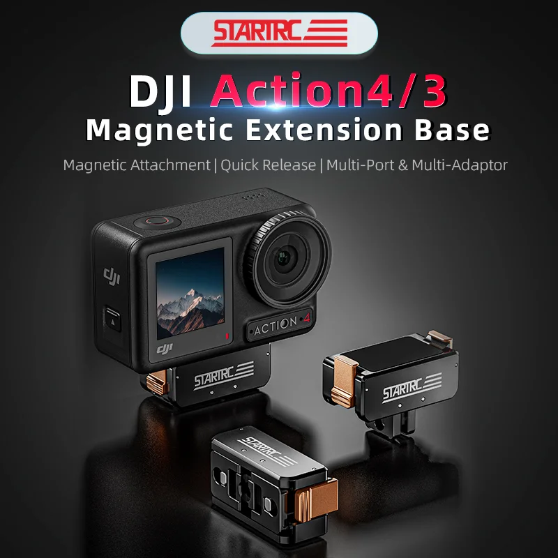STARTRC Action 5 Pro Magnetic Adapter Mount for DJI Osmo Action 5 Pro/Action 4/Action 3 Quick Release Adapter with Connection Adapter Extension Base Accessories
