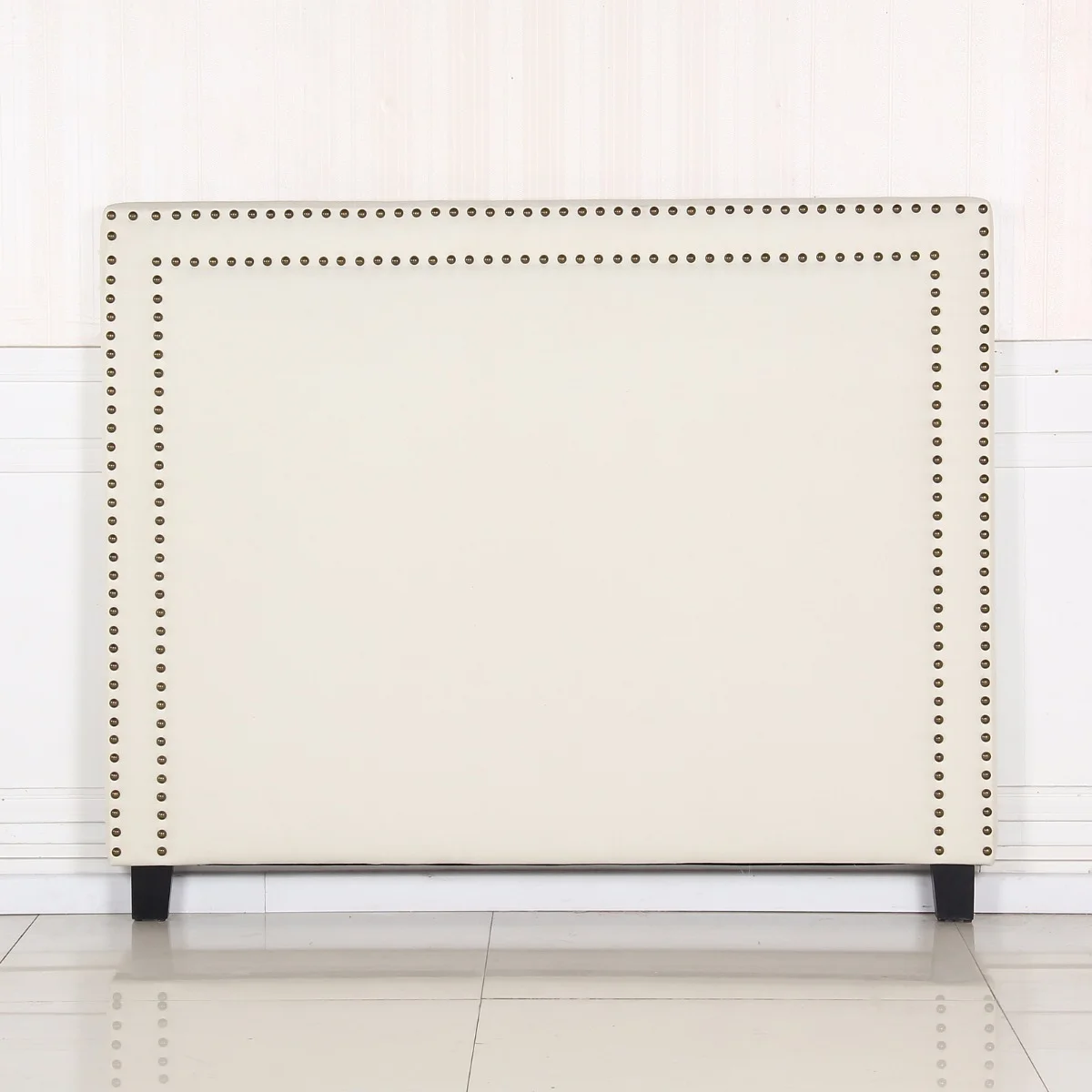 Bed Head Queen White Headboard Upholstery Fabric Studded Buttons