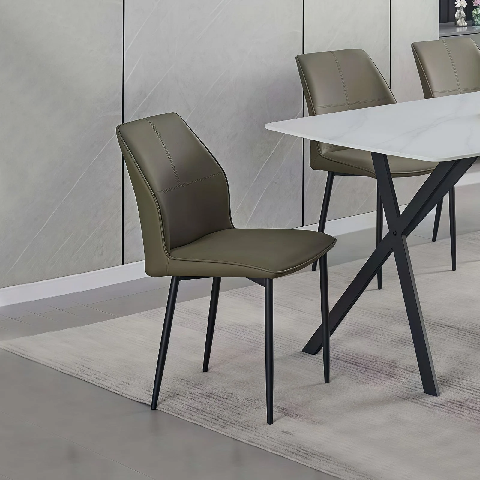 6x Dining Chair Brown Faux Leather Upholstered Seat Powder Coated Iron Legs