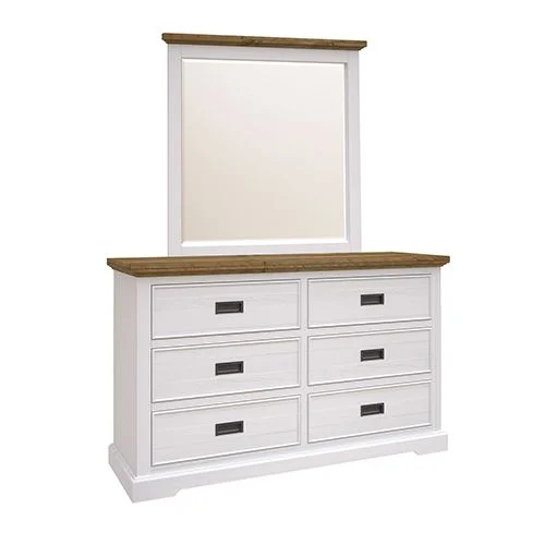 Miami White Dressing Chest with Mirror 6 Storage Drawers Slim Metal Handles