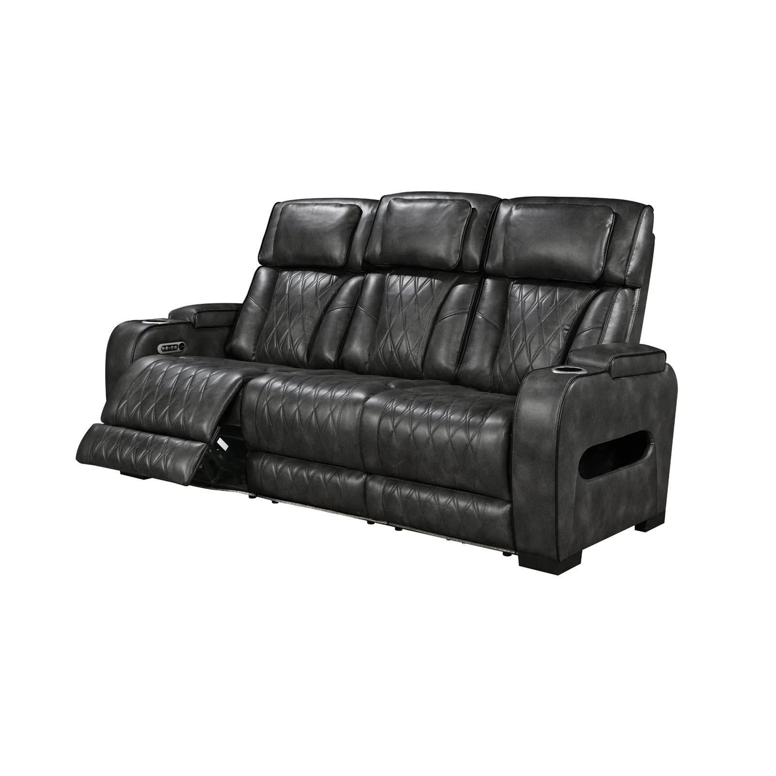 3 Seater Electric Air Leather Dark Grey Recliner