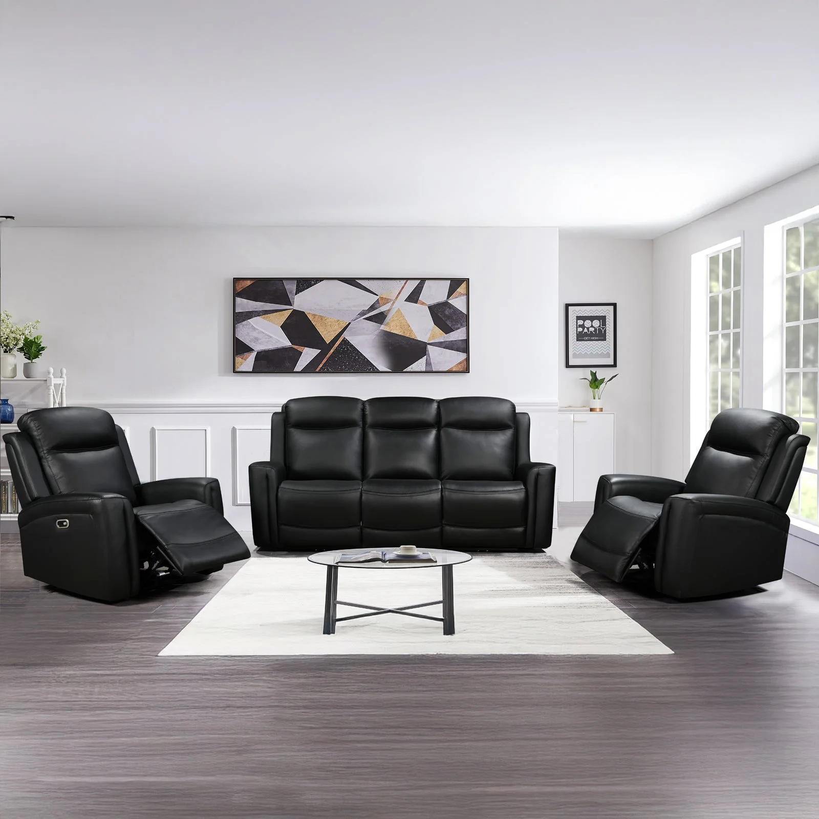 3-1-1 Seater Electric Leather/PVC Black Recliner Set