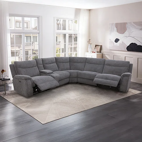 Large Sectional Corner Modular Lounge Suite in Fabric with Electric Recliner
