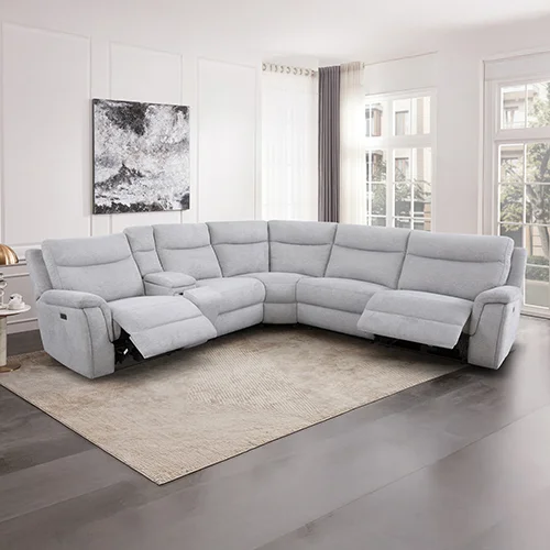 Large Sectional Corner Modular Lounge Suite in Fabric with Electric Recliner