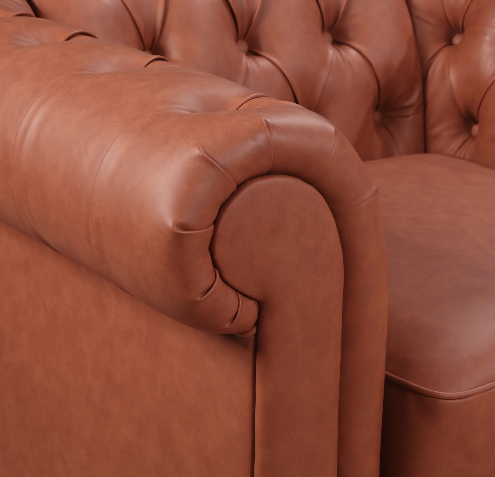 Single Seater Brown Sofa Lounge Button Tufted in Faux Leather thumbnail 3