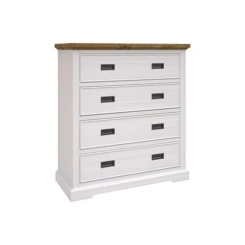 Miami White Tallboy 4 Storage Drawers with Slim Metal Handles