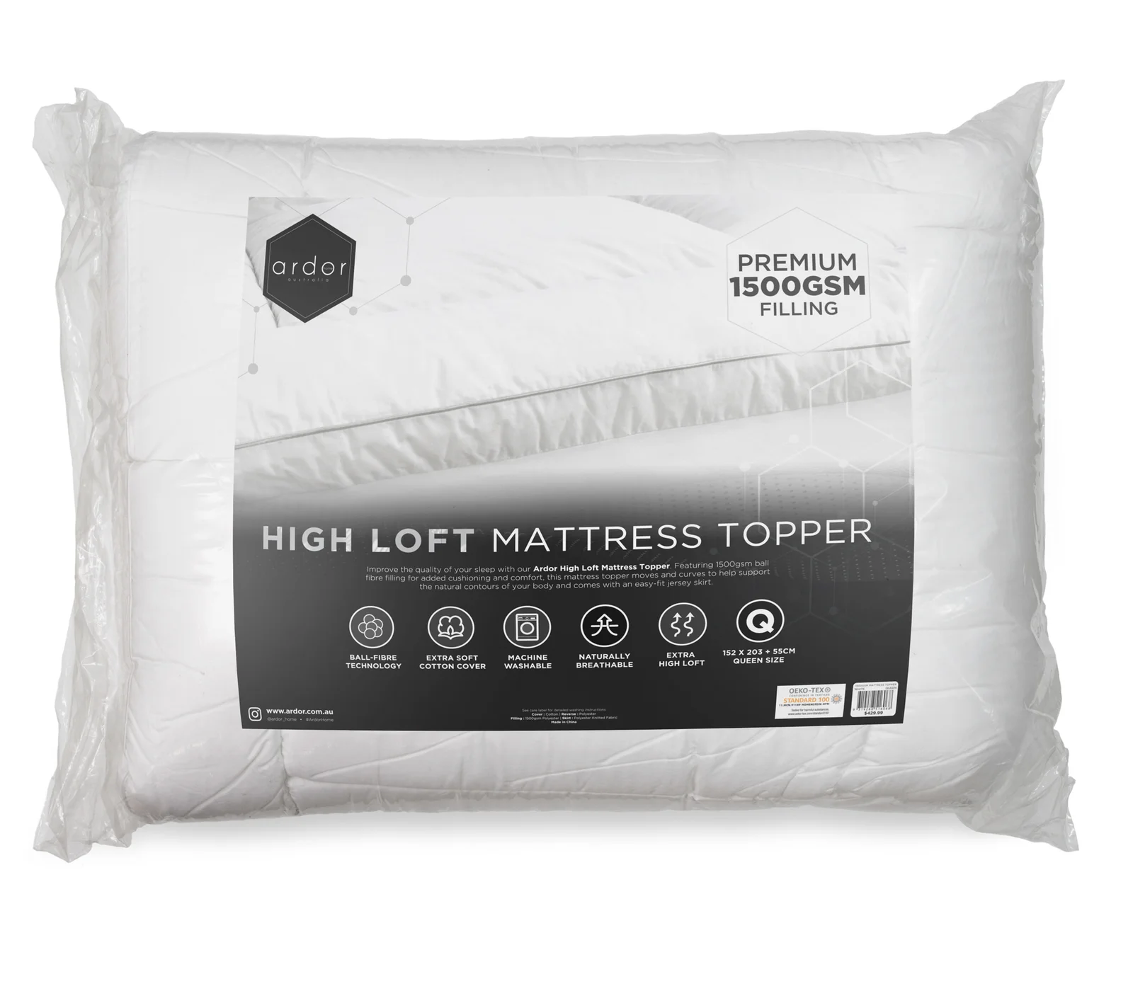 1500GSM Ball fibre MATTRESS TOPPER - DOUBLE